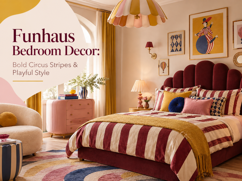 Circus-Inspired “Funhaus” Bedroom Decor: Bold Stripes & Playful Vibes