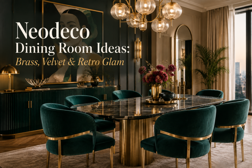 Neodeco Dining Room Ideas: Brass, Velvet & Retro Glam